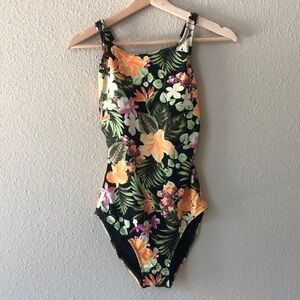 NWT Hurley Womens's UPF 50+ Sun Protection Floral One Piece Swimsuit Size S